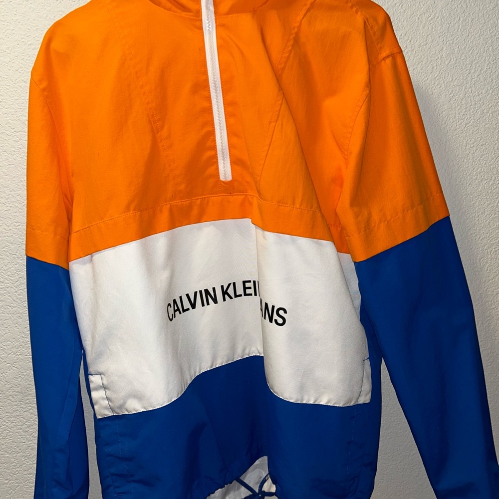Calvin Klein Orange, White, and Blue Windbreaker